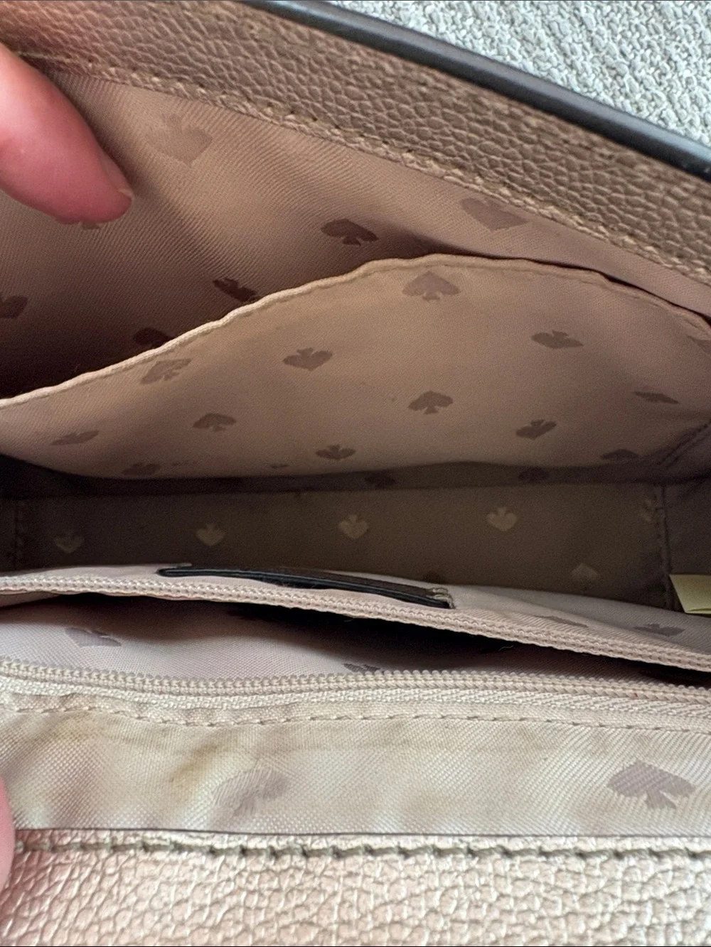 kate spade metallic taupe/beige leather top-handle satchel with gold-tone chain